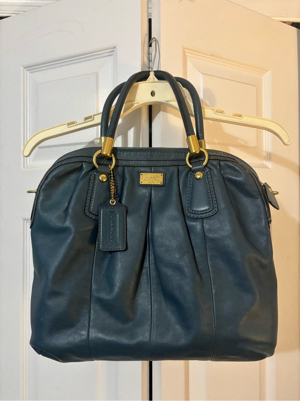 Coach Teal Leather Satchel with Gold Hardware
